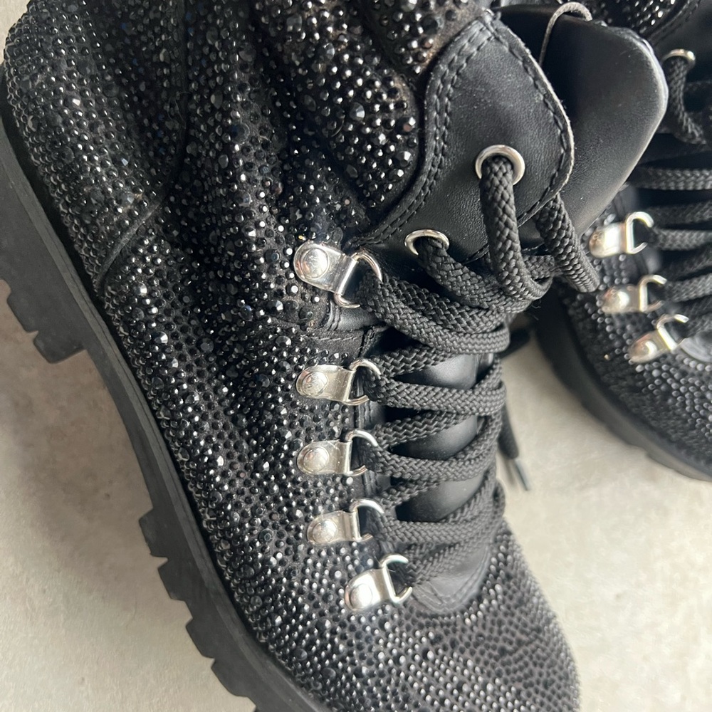 Rhinestone Black Women's Combat Boots